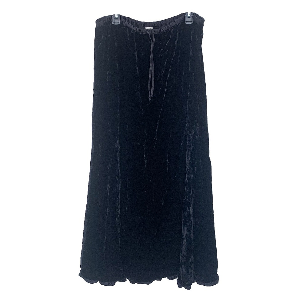 J Jill Large Tall Women's Black Velvet Skirt Rayon Elastic Ruffled Hem Witchy